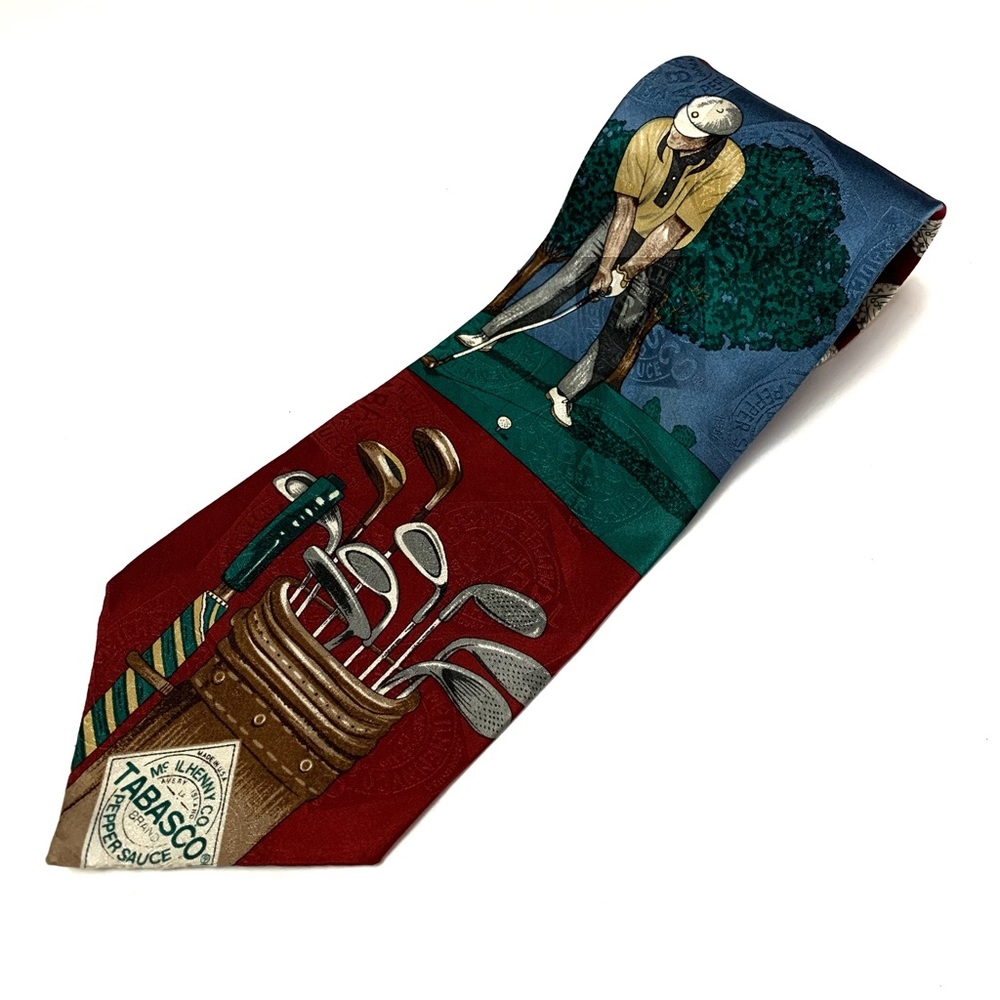 Tabasco Pepper Hot Sauce 100% Silk Multicolor Golfer Golf Clubs Neck Tie